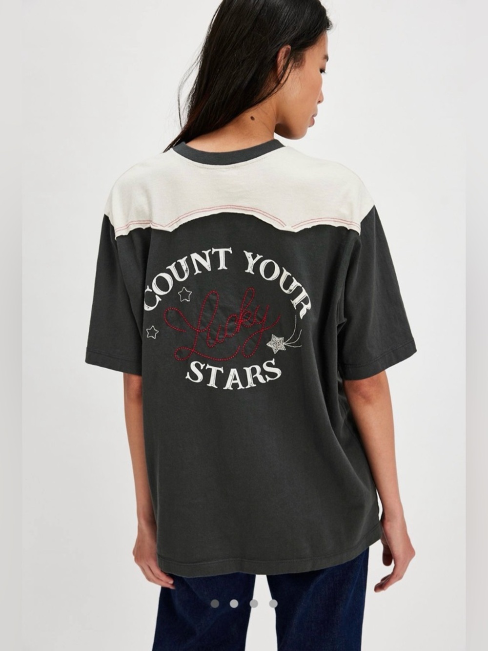 Free People Ragabond Studio Count Your Stars Western Tee Black Medium NWT! $98